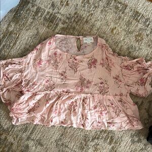 Pink Floral Ruffle Blouse